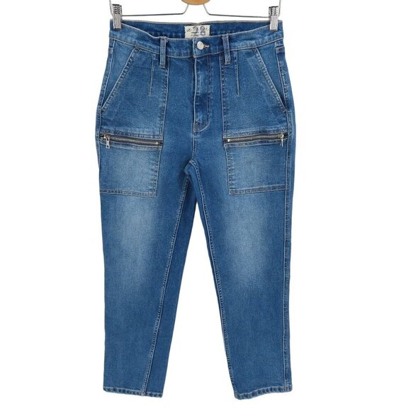 We the Free People Womens 28 Medium Wash Blue Denim Jeans Square Zipper Pocket - Picture 1 of 12